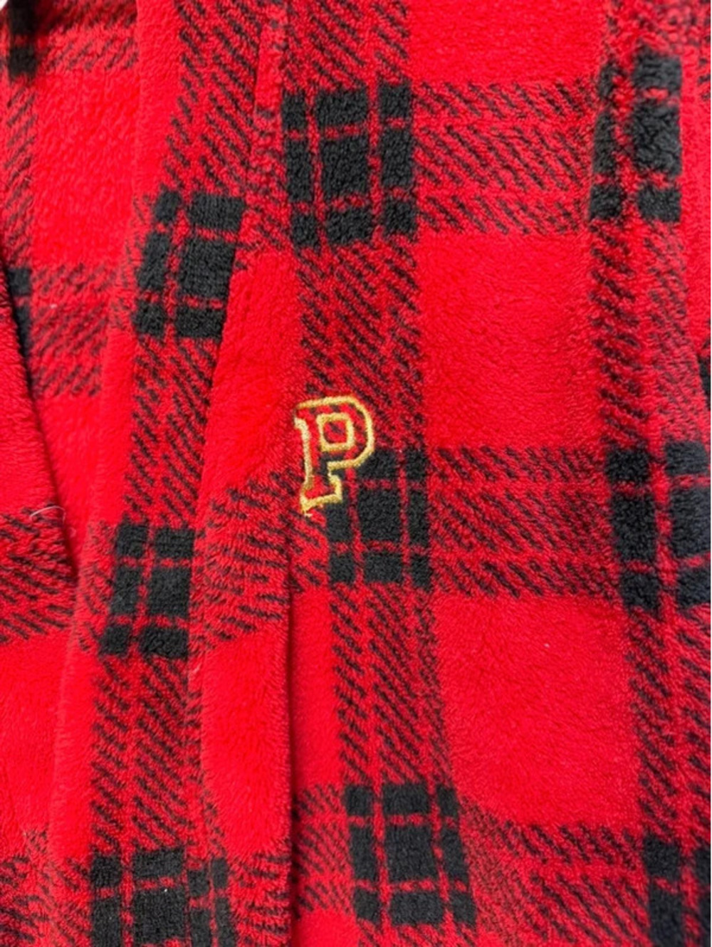 PINK Victoria Secret Womens Plush Fleece Robe Buffalo Plaid Red Black Size XS/S - Picture 4 of 8
